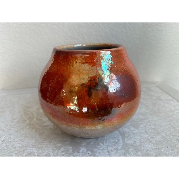 Vtg Studio Lustreware Crackleware Pot Signed - Picture 2 of 4